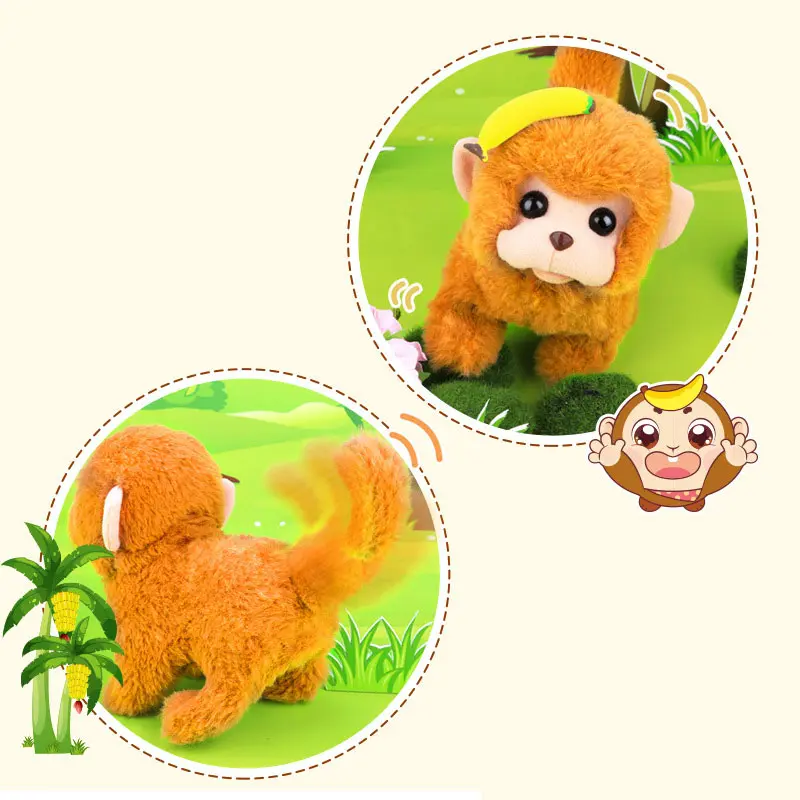 Electronic Plush Monkey Toy Robot Tiger Wag Tail Electric Cute Animal Walk Run Golden Monkey Pet With Sound Kids Birthday Gift