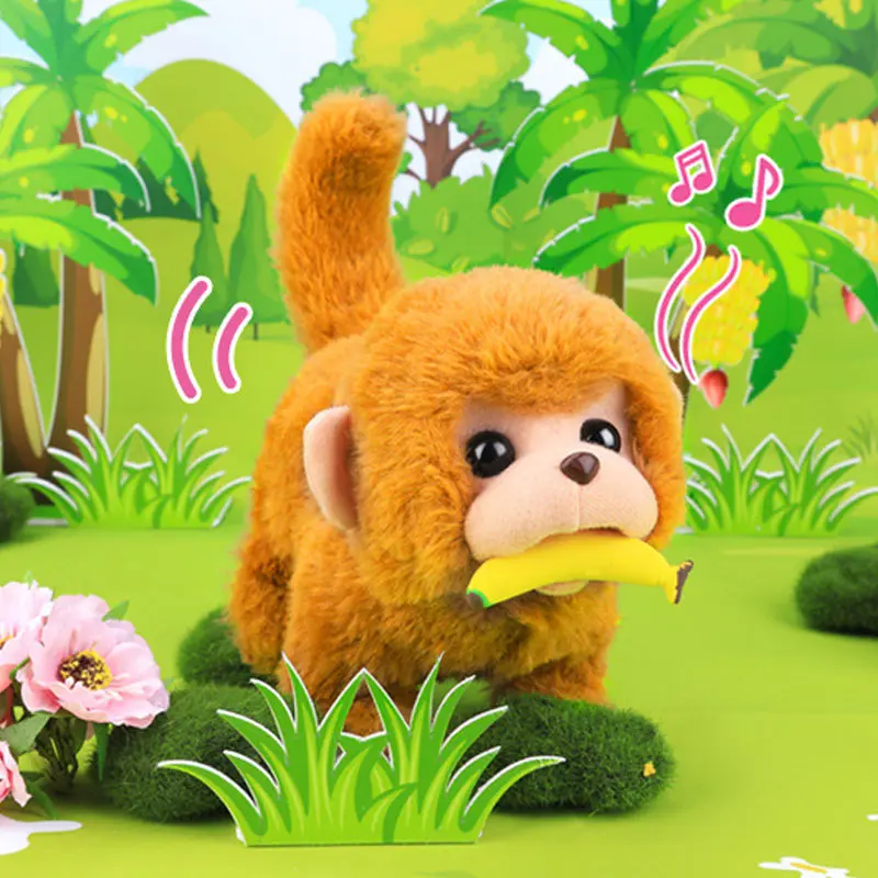 Electronic Plush Monkey Toy Robot Tiger Wag Tail Electric Cute Animal Walk Run Golden Monkey Pet With Sound Kids Birthday Gift
