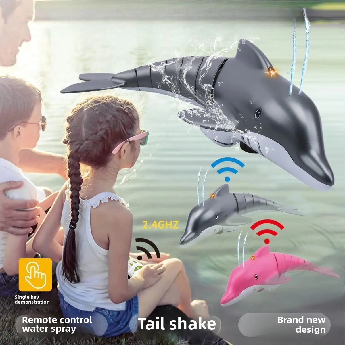 RC Boat Electronic Robot Dolphin Spray Water Remote Control Fish Electric Animal Pet Funny Swimming in Pool Toy Kids Gift