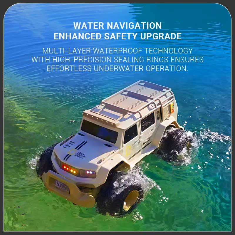 1/14 RC Amphibious Car 2.4G 4WD Remote Control Vehicle Waterproof Off-road Climbing RC Truck with Sound LED Light Kids Gift Toys