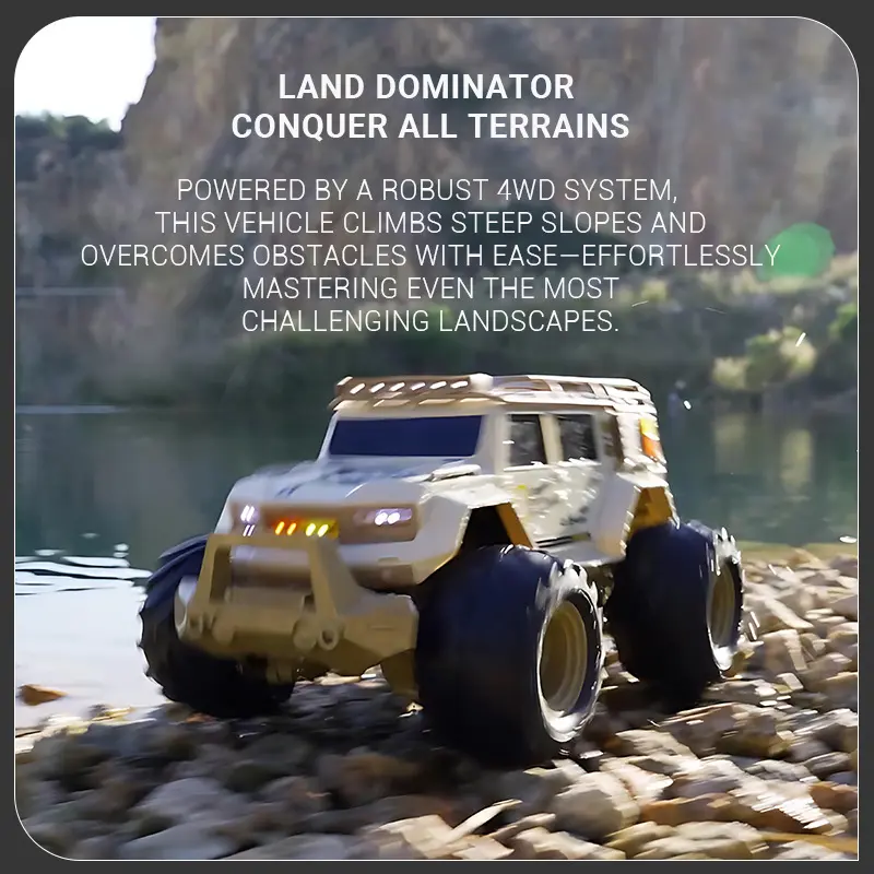 1/14 RC Amphibious Car 2.4G 4WD Remote Control Vehicle Waterproof Off-road Climbing RC Truck with Sound LED Light Kids Gift Toys