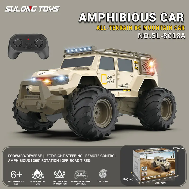 1/14 RC Amphibious Car 2.4G 4WD Remote Control Vehicle Waterproof Off-road Climbing RC Truck with Sound LED Light Kids Gift Toys