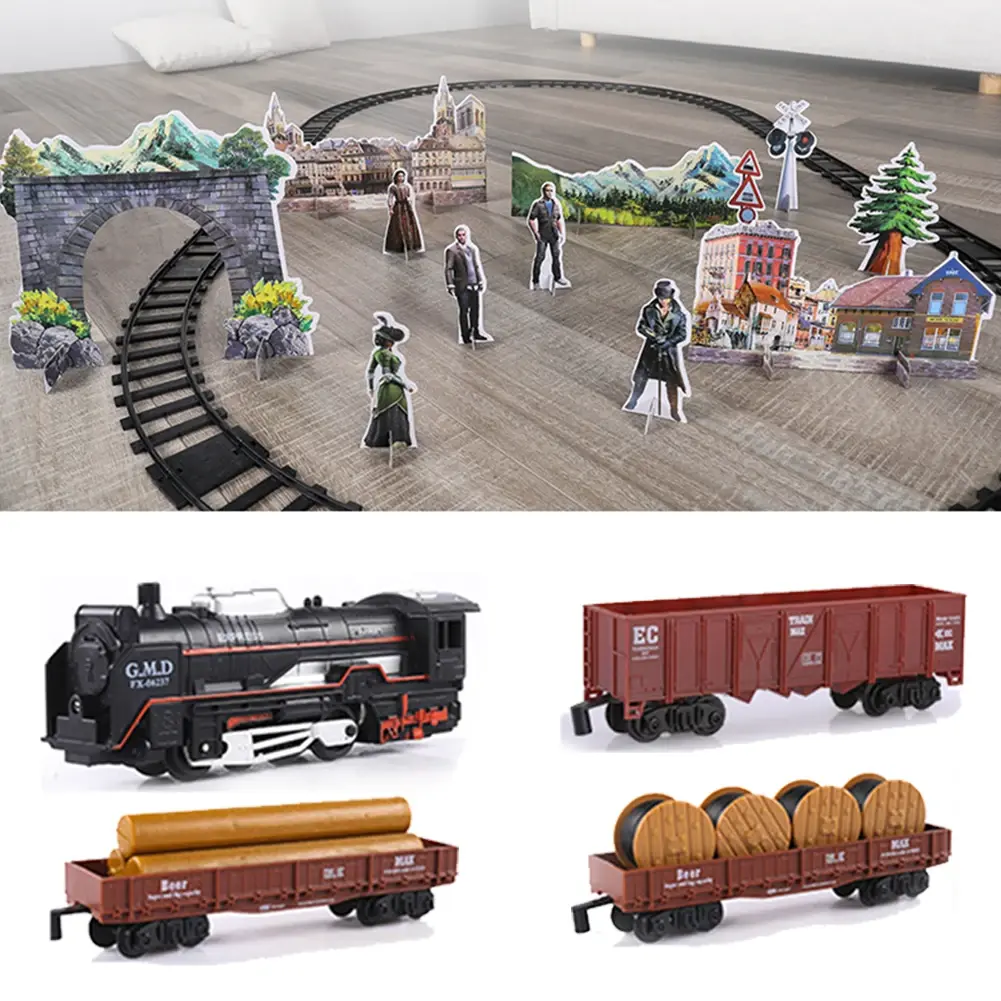 Electronic Train Toy Set Car Railway And Tracks Steam Locomotive Diecast Engine Building Block Train Game For Kids Birthday Gift