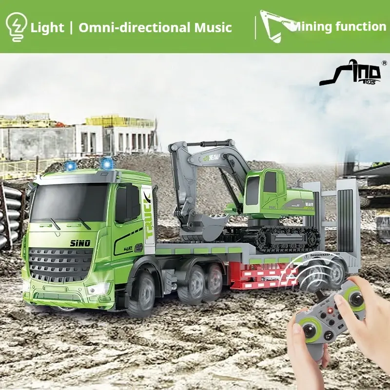 Remote Control Alloy Car RC Semi-trailer Truck Big Electronic Simulation Vehicle Music LED Chargeable RC Engineering Car Kid Toy