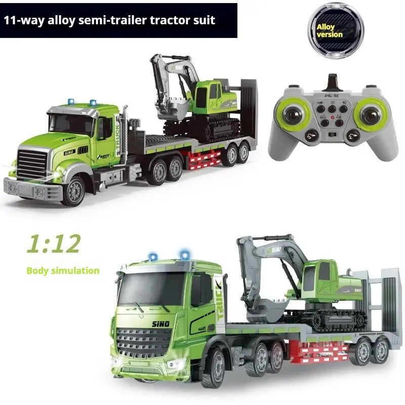 Remote Control Alloy Car RC Semi-trailer Truck Big Electronic Simulation Vehicle Music LED Chargeable RC Engineering Car Kid Toy
