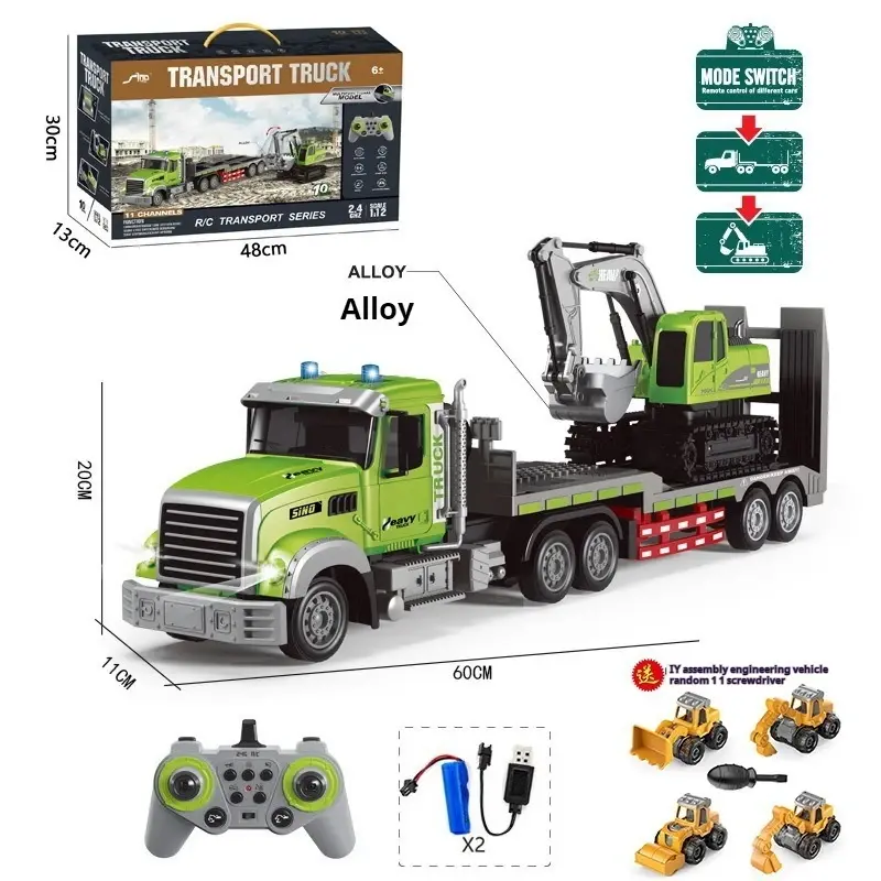 Remote Control Alloy Car RC Semi-trailer Truck Big Electronic Simulation Vehicle Music LED Chargeable RC Engineering Car Kid Toy
