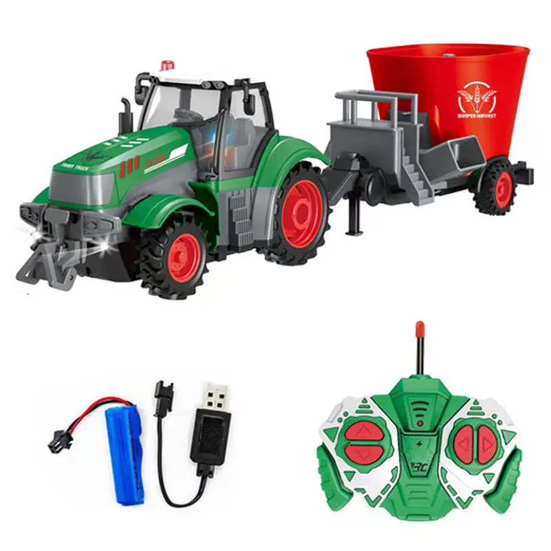 1:24 RC Car 27MHZ Radio Remote Control Farm Tractors Trailer Agricultural Trucks LED RC Farming Electronic Vehicle Toy Kids Gift
