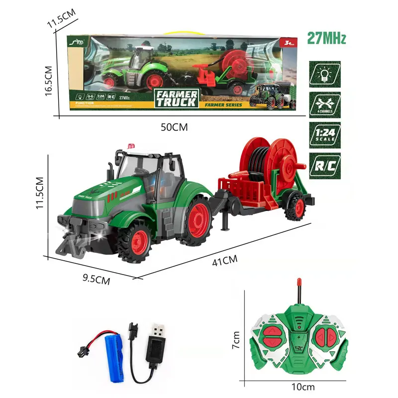 1:24 RC Car 27MHZ Radio Remote Control Farm Tractors Trailer Agricultural Trucks LED RC Farming Electronic Vehicle Toy Kids Gift