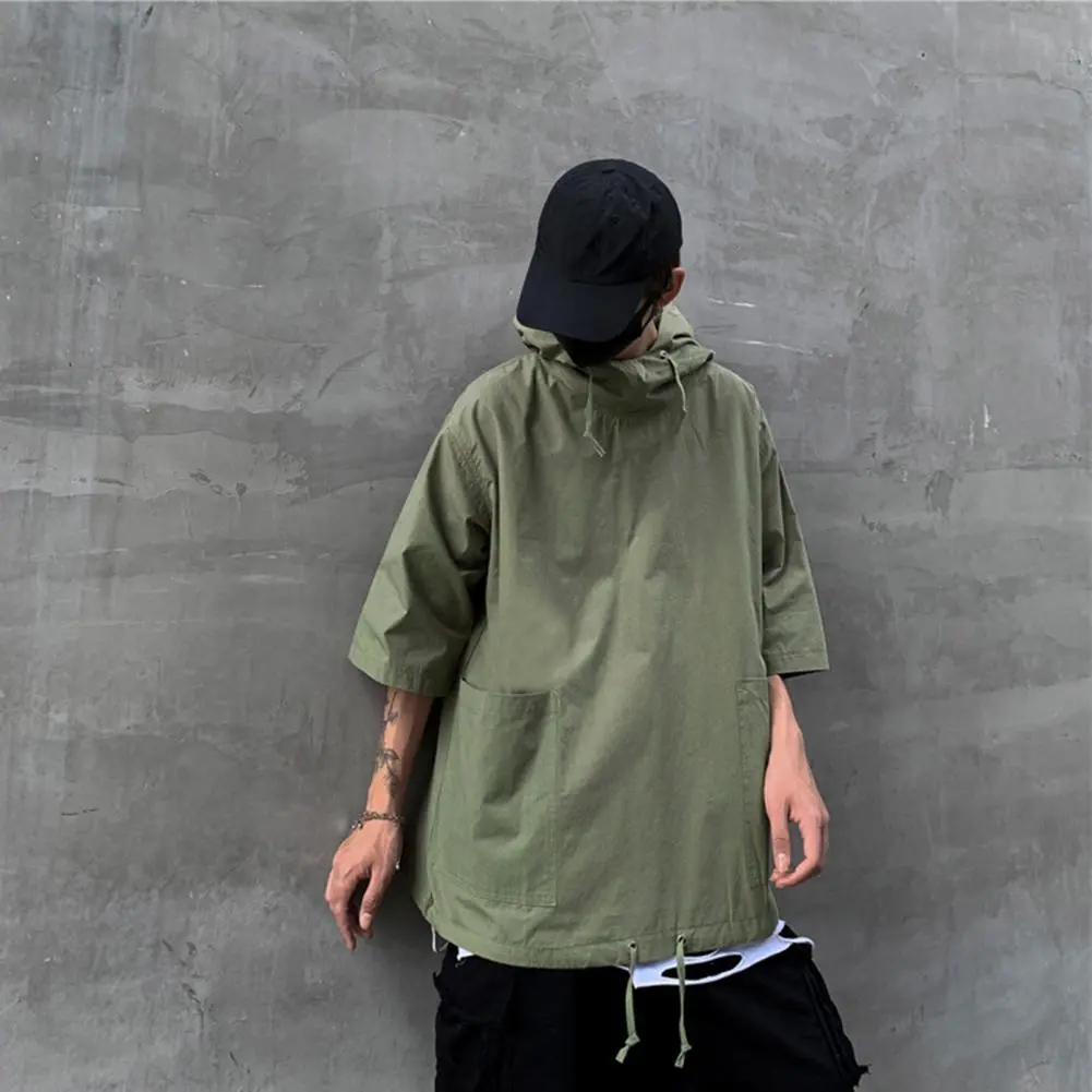Simple Hooded Jacket Washable Men Jacket Half Sleeve Dress-up Summer Men Pullover Jacket Streetwear