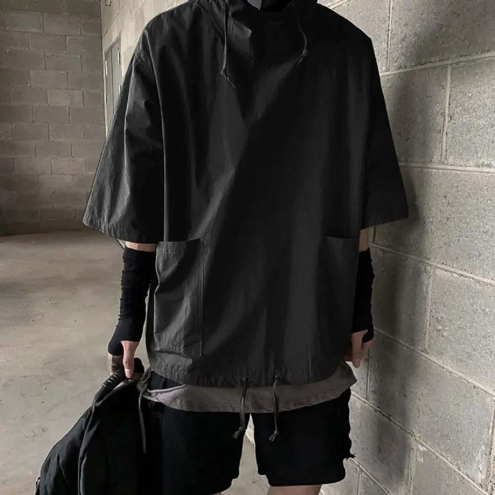 Simple Hooded Jacket Washable Men Jacket Half Sleeve Dress-up Summer Men Pullover Jacket Streetwear