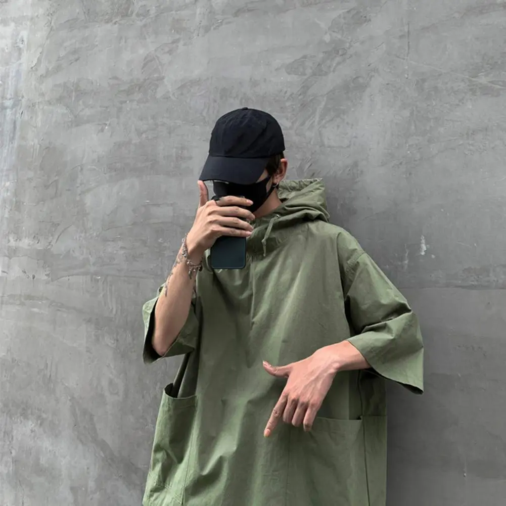 Simple Hooded Jacket Washable Men Jacket Half Sleeve Dress-up Summer Men Pullover Jacket Streetwear