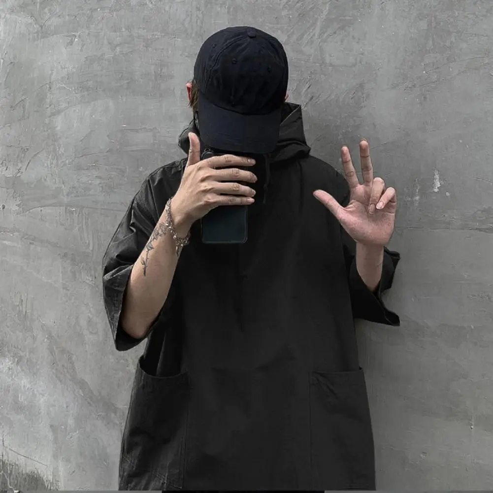Simple Hooded Jacket Washable Men Jacket Half Sleeve Dress-up Summer Men Pullover Jacket Streetwear
