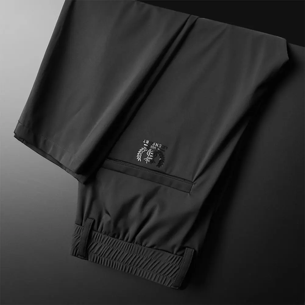 Casual Men Pants Cargo Solid Color Elastic Waist Loose Stretchy Straight Long Pants Drawstring Lace-up Male Trousers for Men