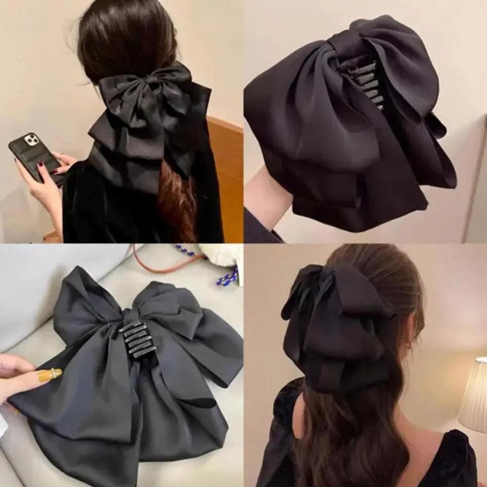 Hair-friendly Hair Clips Durable Plastic Hair Clips Elegant Satin Bowknot Hair Clips for Women Back Head Claw with for Styling