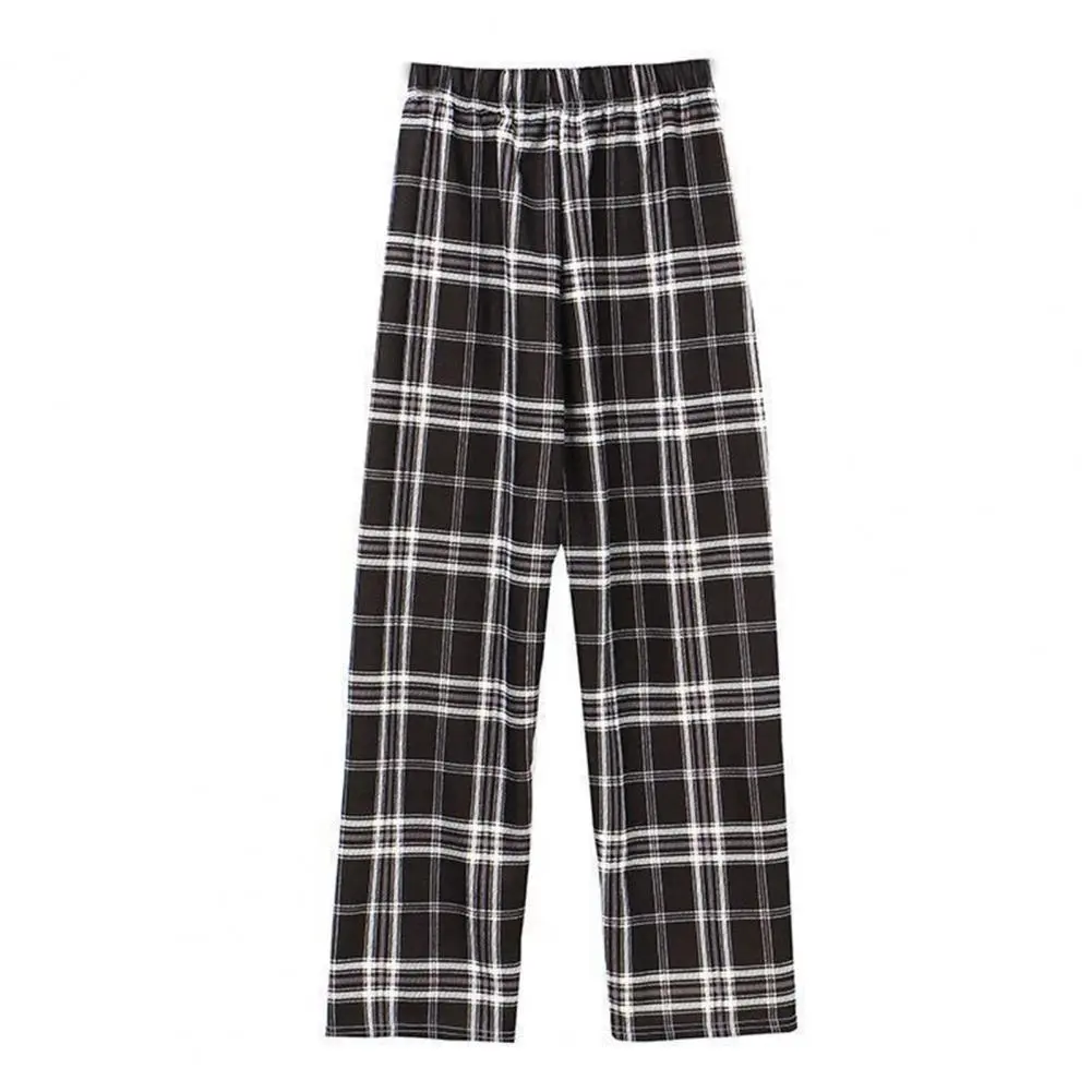 Wide-leg Pants Women Velvet Thickened Pants Plaid Print High Waist Wide Leg Winter Pants with Velvet for Women for Weather