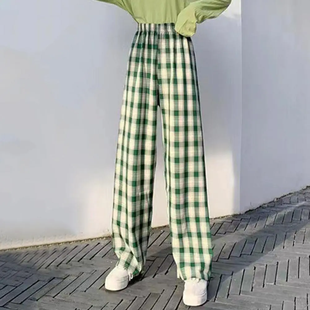Wide-leg Pants Women Velvet Thickened Pants Plaid Print High Waist Wide Leg Winter Pants with Velvet for Women for Weather