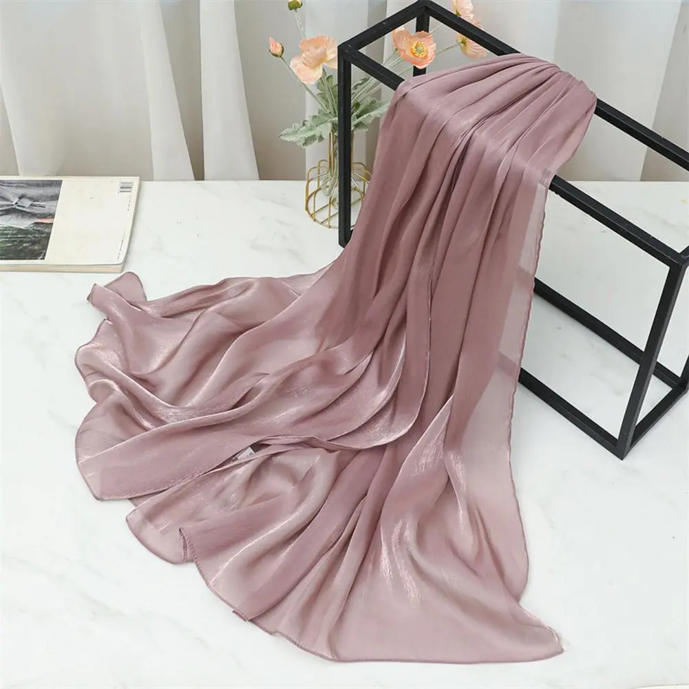 Silky Headscarf Fashionable Shawl Versatile Solid Color Women's Headscarf Shawl for Uv Protection Daily Wear Large Size Islamic