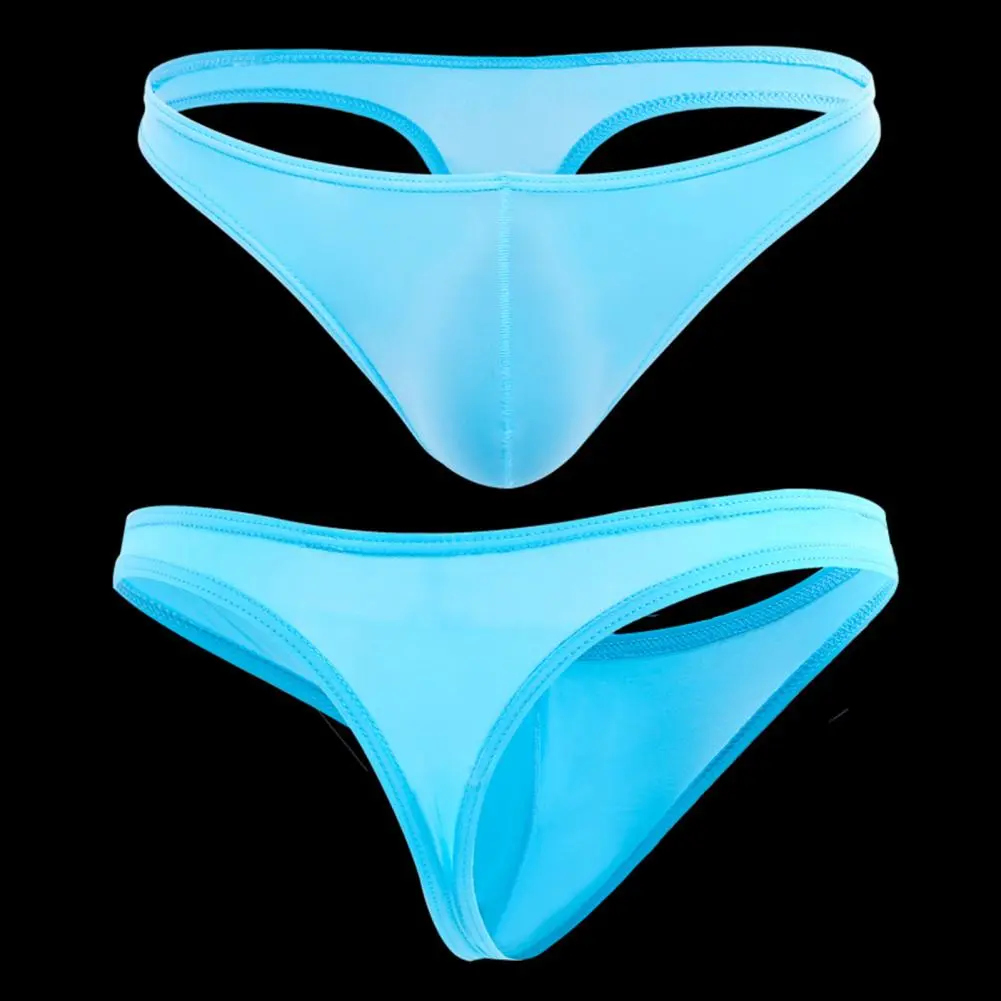Men Sexy Thong Low-rise U-Convex Solid Color Briefs Elastic Waistband Slim Fit Solid Color Ice Silk Underwear Daily Wear