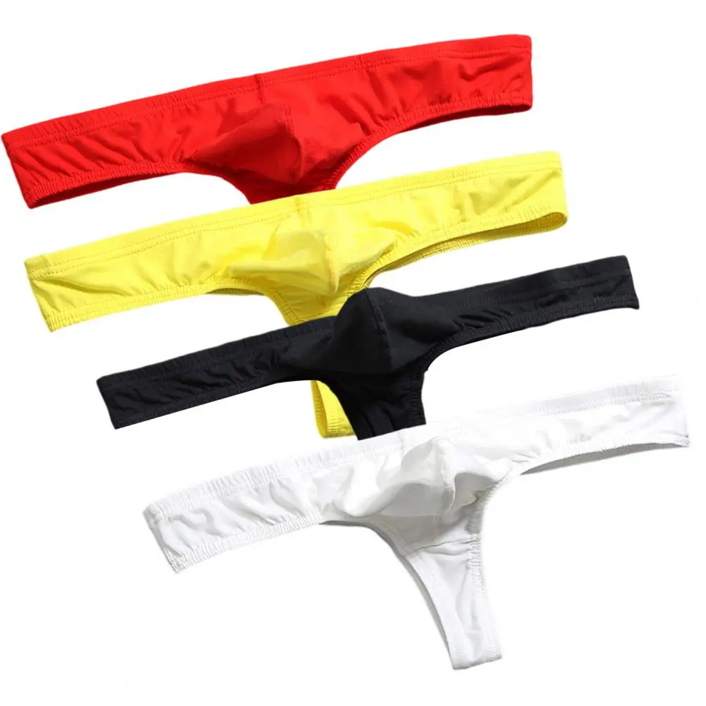 Men Sexy Thong Solid Color T-String Three-Point U Convex Bag Briefs Low-rise Elastic Breathable Panties Underwear