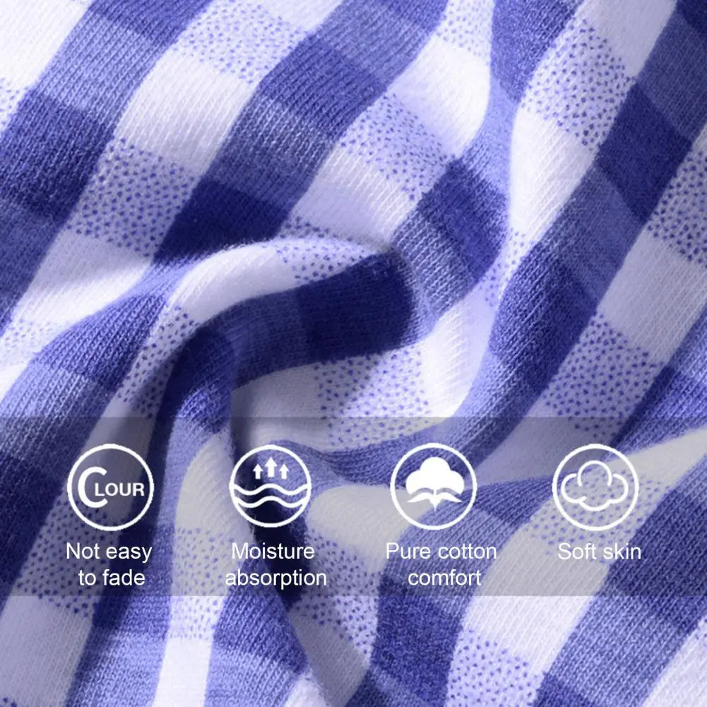 Men Boxer Underwear Mid-rise Elastic Waistband Plaid Print Shorts Briefs U-Convex Breathable Panties Daily Wear