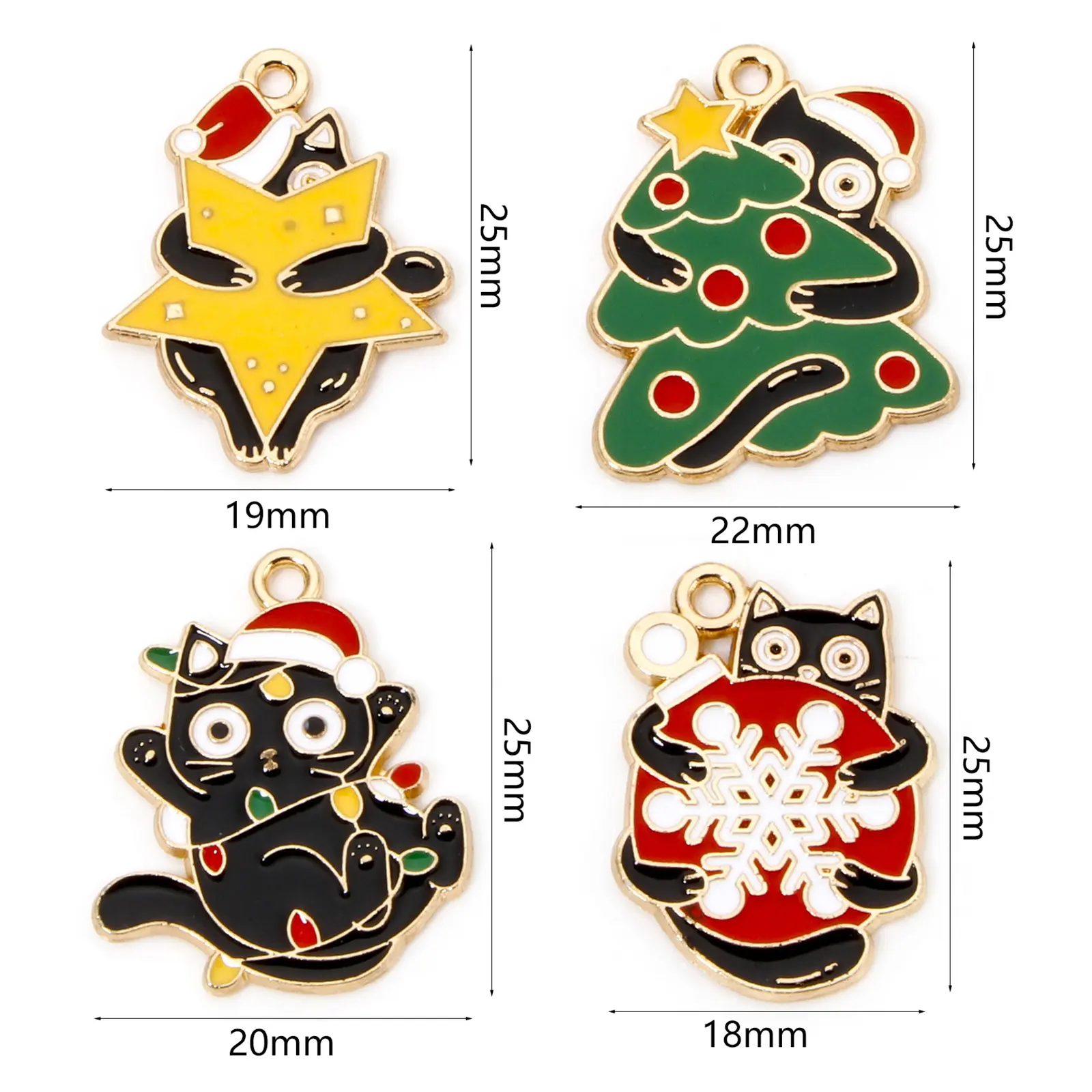 10 Piece Zinc Based Alloy Christmas Charms Gold Plated Multicolor Cat Animal Enamel Pendants For DIY Jewelry Making