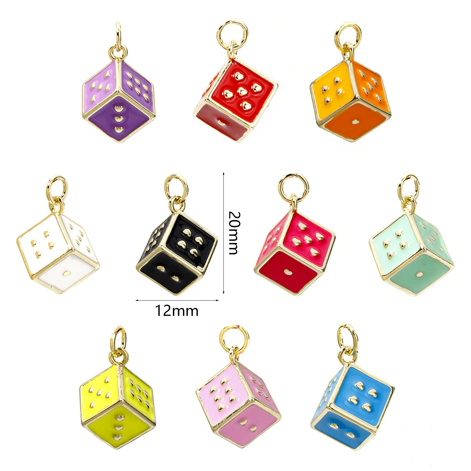 1 Piece Brass Charms 18K Real Gold Plated Multicolor Dice Enamel 3D Pendants For DIY Necklace Earrings Making 20mm x 12mm