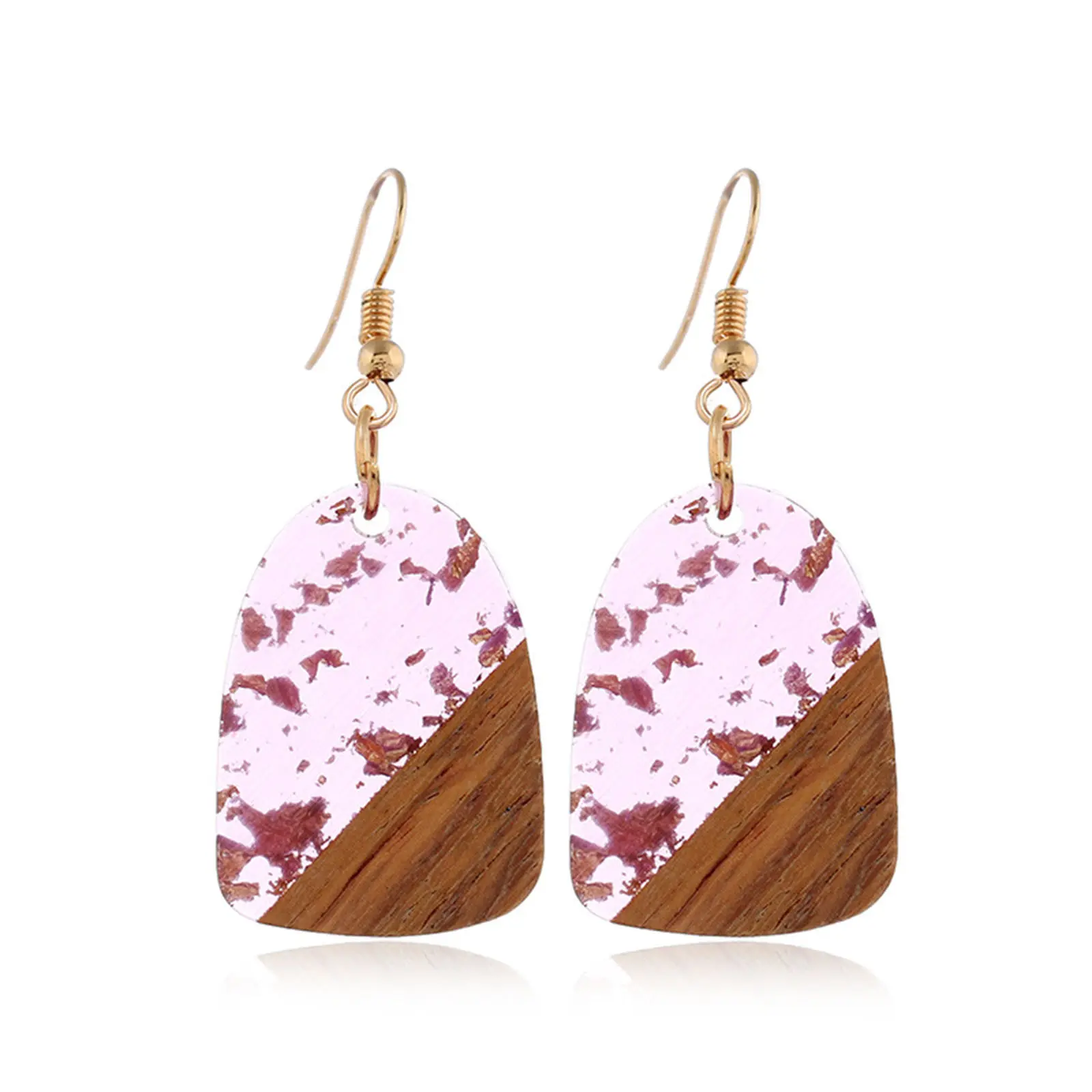 Vintage Resin Wood Effect Resin Ear Wire Hook Earrings Gold Color Multicolor Geometric Splicing Pendant Drop Earrings For Women