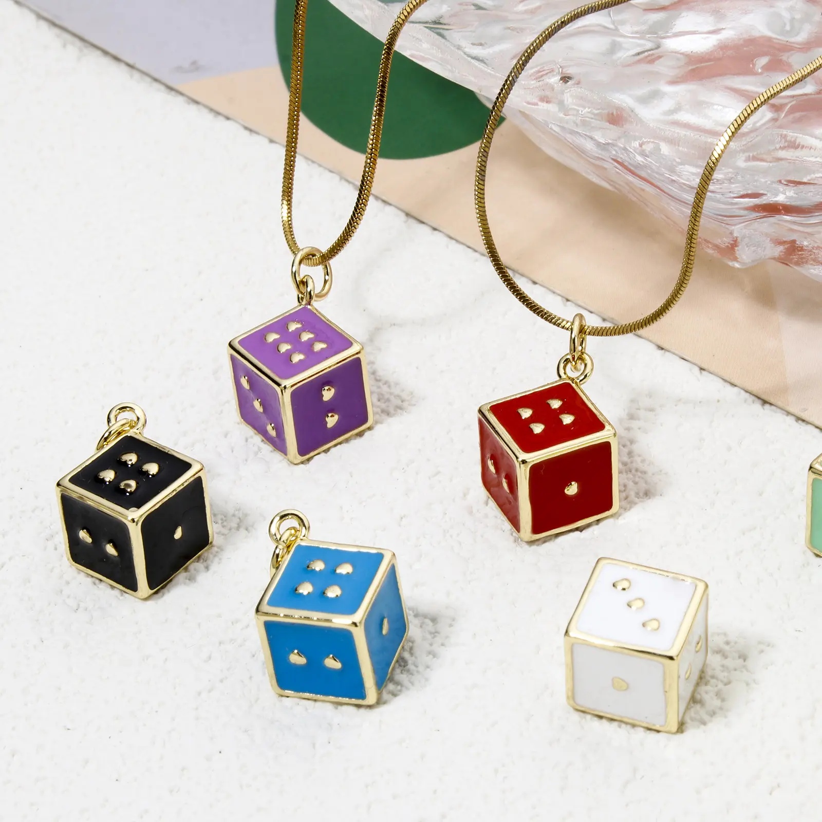 1 Piece Brass Charms 18K Real Gold Plated Multicolor Dice Enamel 3D Pendants For DIY Necklace Earrings Making 20mm x 12mm