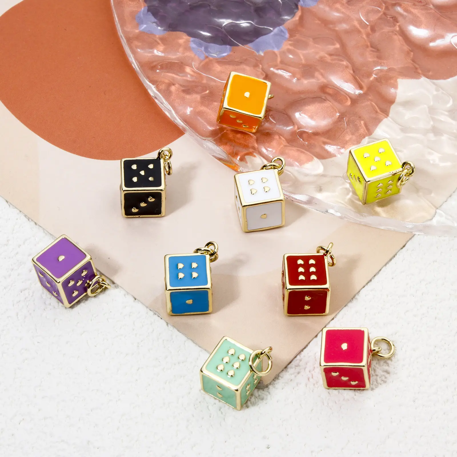 1 Piece Brass Charms 18K Real Gold Plated Multicolor Dice Enamel 3D Pendants For DIY Necklace Earrings Making 20mm x 12mm
