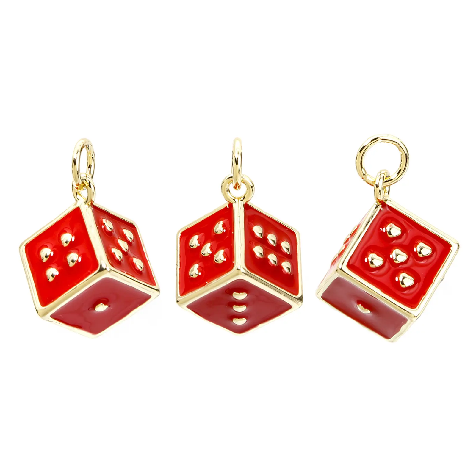 1 Piece Brass Charms 18K Real Gold Plated Multicolor Dice Enamel 3D Pendants For DIY Necklace Earrings Making 20mm x 12mm