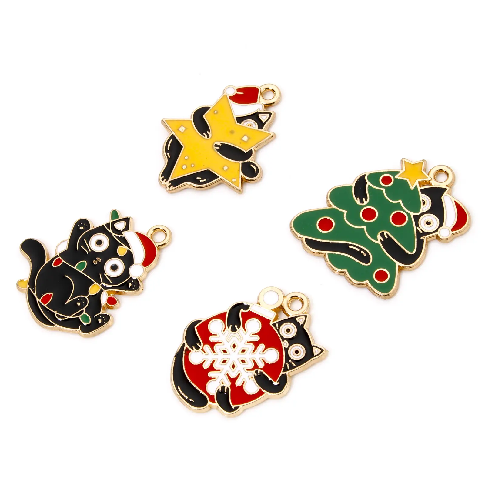 10 Piece Zinc Based Alloy Christmas Charms Gold Plated Multicolor Cat Animal Enamel Pendants For DIY Jewelry Making