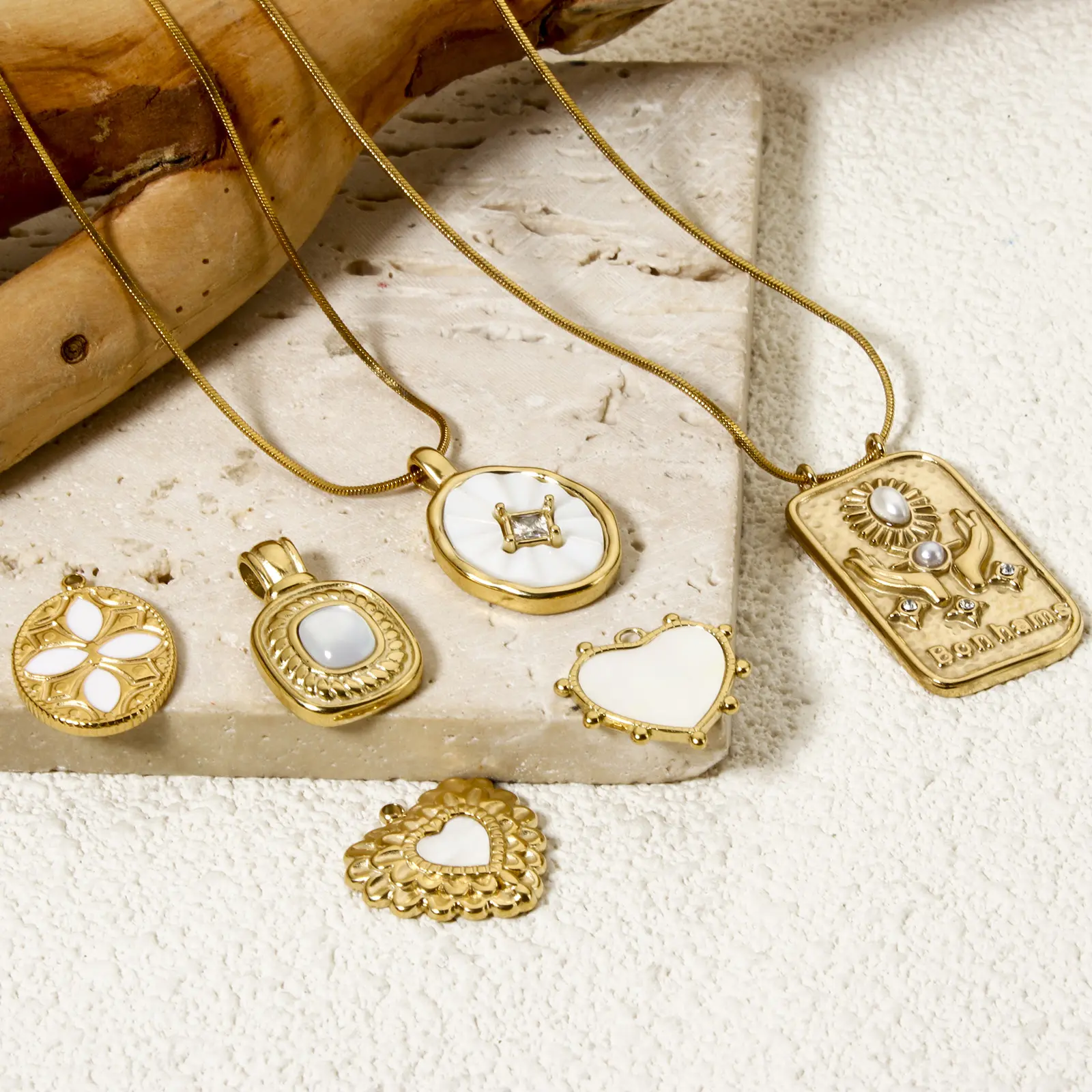1 Piece 304 Stainless Steel Pendants 14K Real Gold Plated Rectangle Oval Heart Shape Chamrs For DIY Necklace Jewelry Making