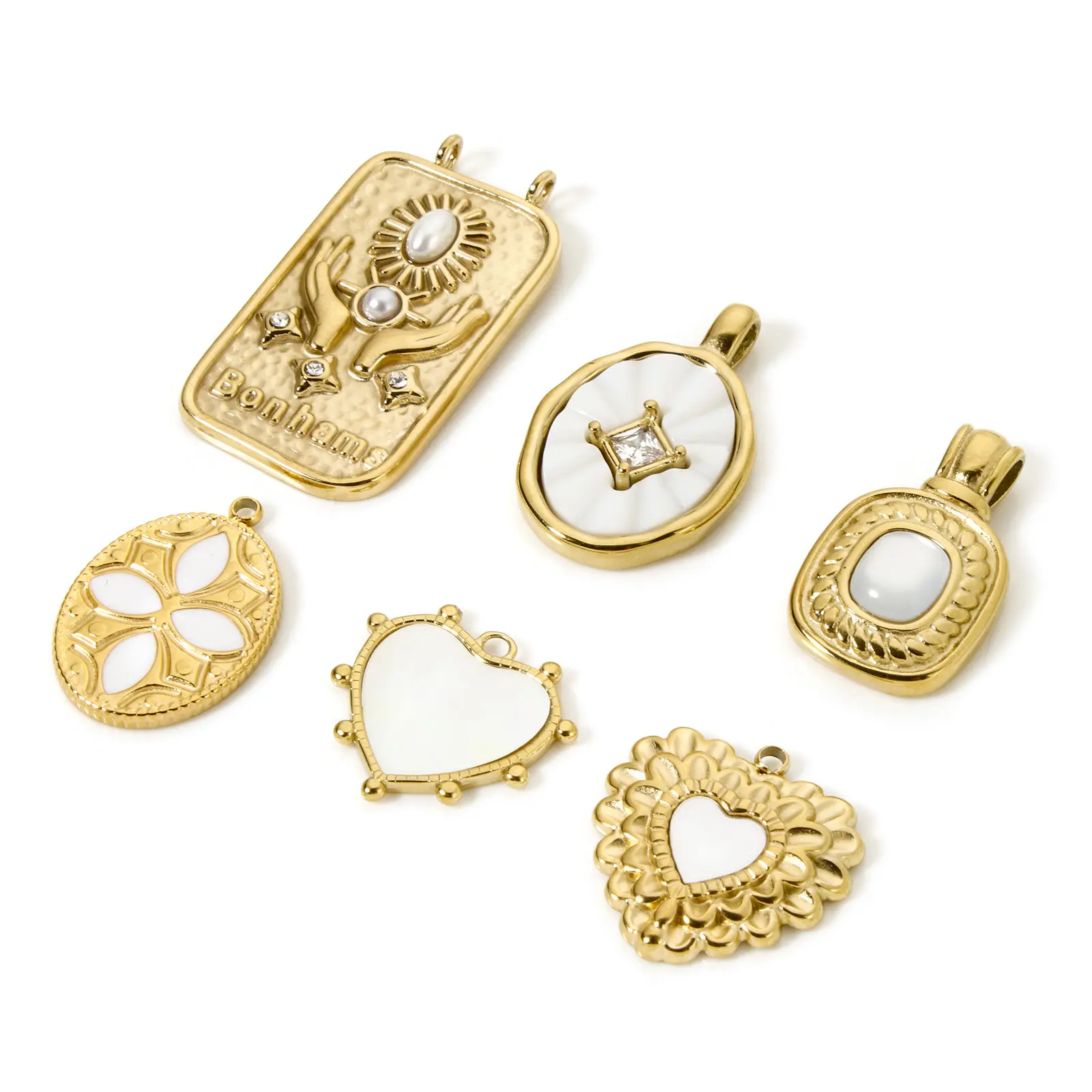 1 Piece 304 Stainless Steel Pendants 14K Real Gold Plated Rectangle Oval Heart Shape Chamrs For DIY Necklace Jewelry Making