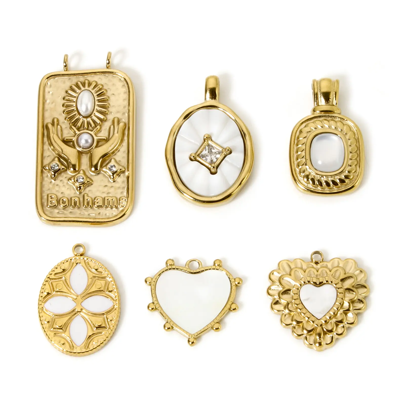 1 Piece 304 Stainless Steel Pendants 14K Real Gold Plated Rectangle Oval Heart Shape Chamrs For DIY Necklace Jewelry Making