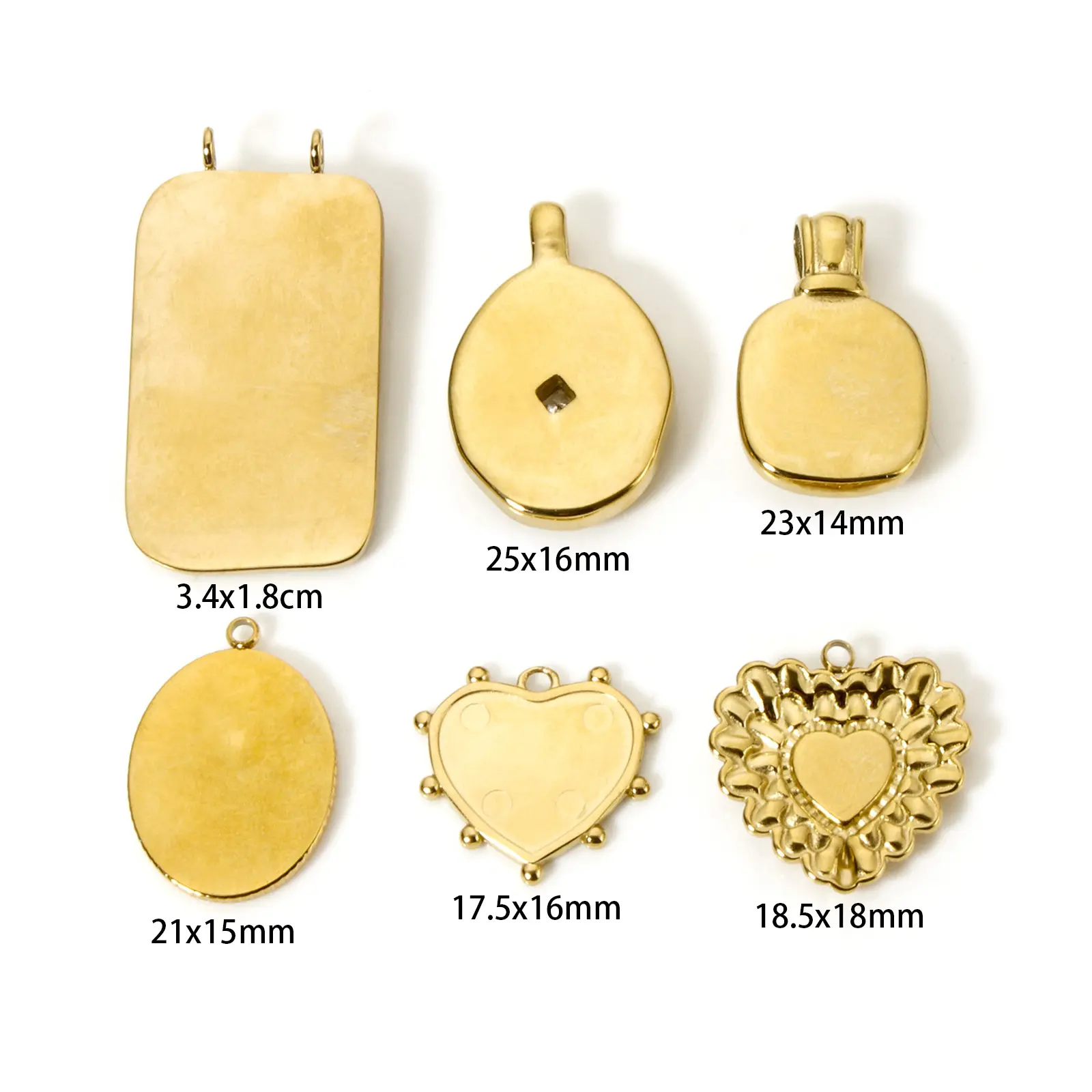 1 Piece 304 Stainless Steel Pendants 14K Real Gold Plated Rectangle Oval Heart Shape Chamrs For DIY Necklace Jewelry Making