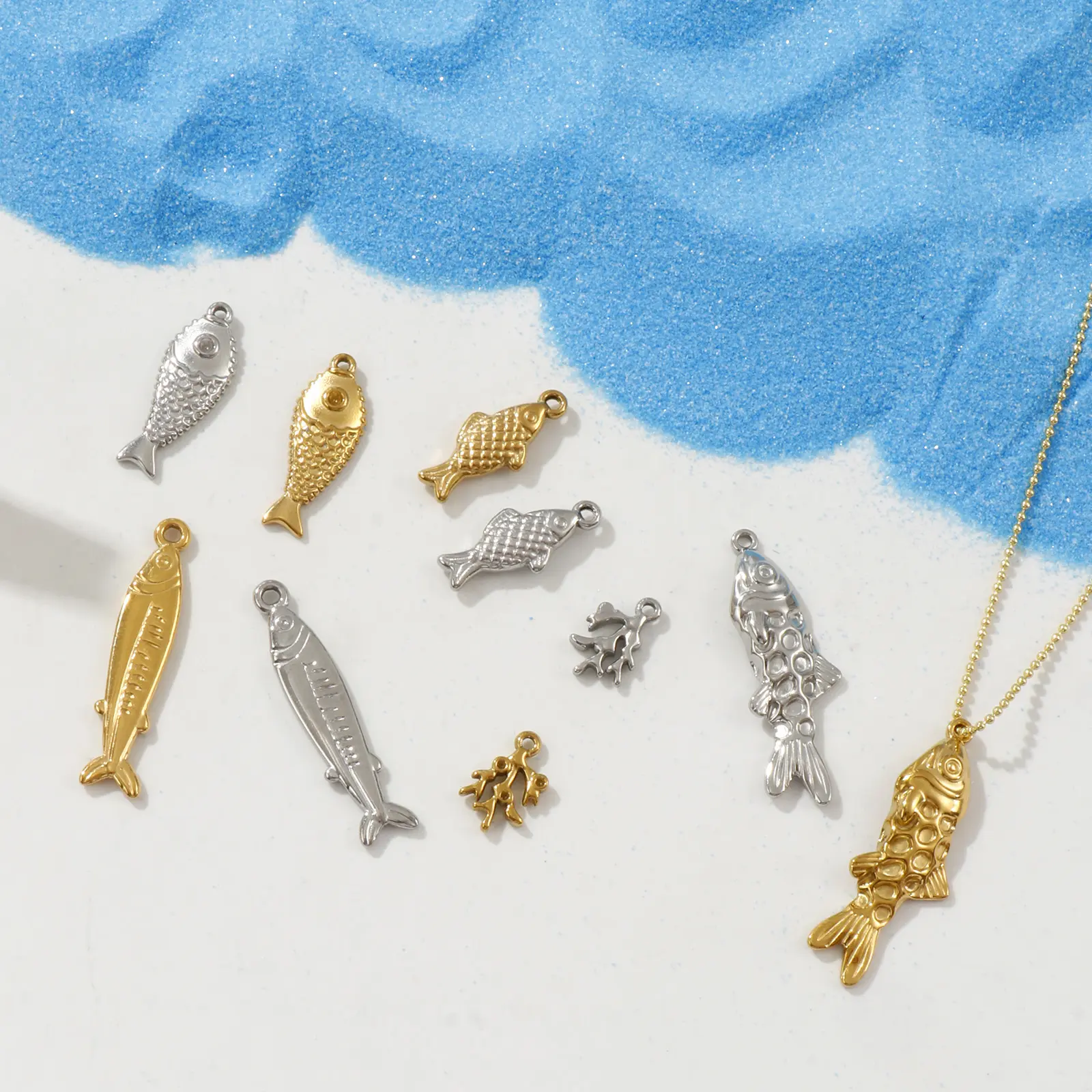 2/5 Piece 304 Stainless Steel Ocean Jewelry Charms Fish Coral Pendants For DIY Accessories Necklace Bracelet Making Findings