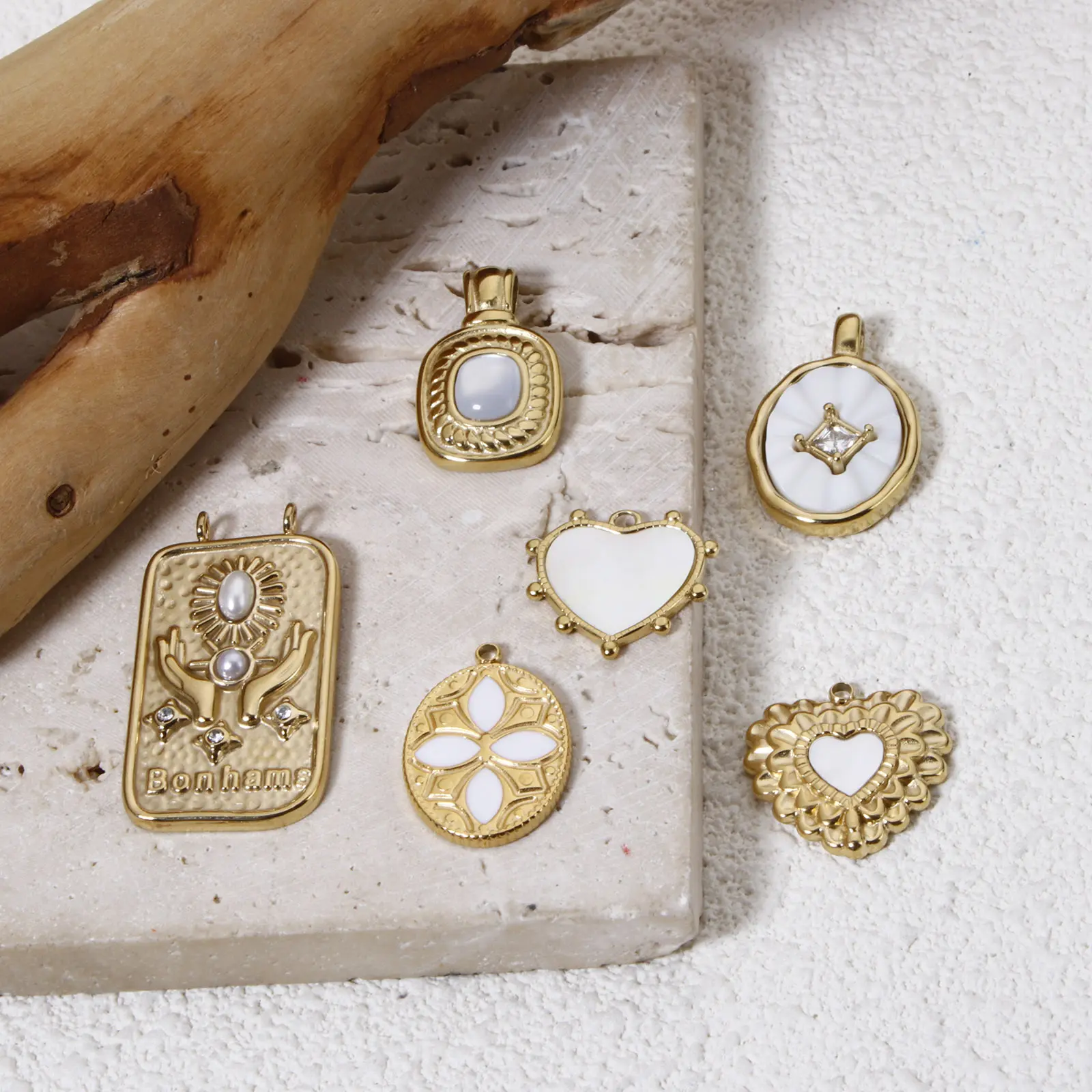 1 Piece 304 Stainless Steel Pendants 14K Real Gold Plated Rectangle Oval Heart Shape Chamrs For DIY Necklace Jewelry Making