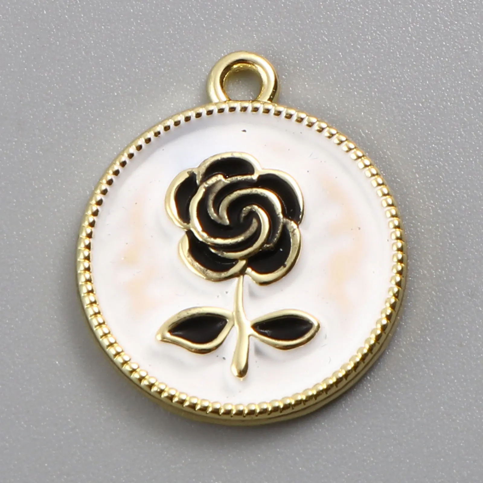2PCs Enamelled Valentine's Day Gold Color Metal Charms White/Black Rose Flower Pendants DIY Making Earrings Women Party Jewelry