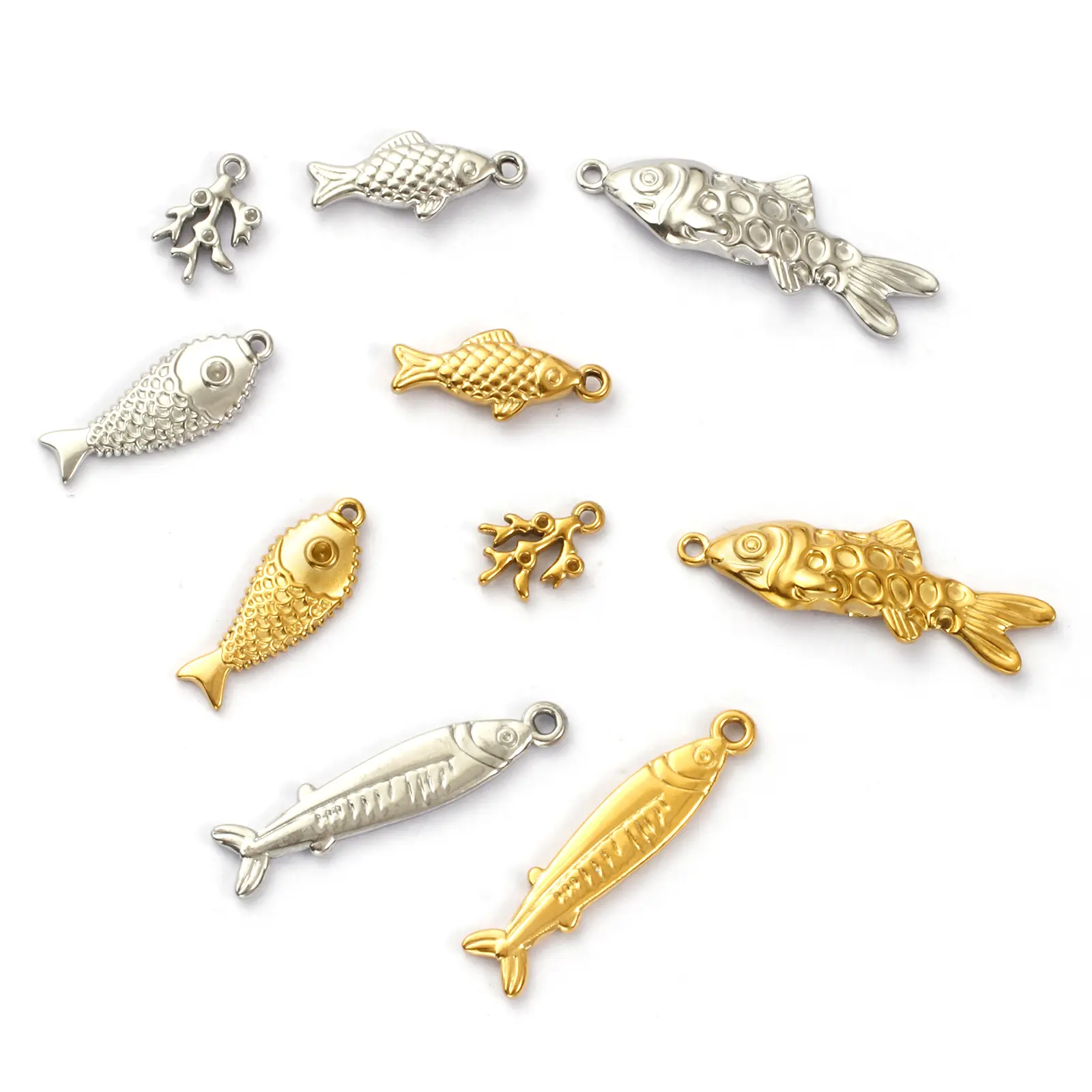 2/5 Piece 304 Stainless Steel Ocean Jewelry Charms Fish Coral Pendants For DIY Accessories Necklace Bracelet Making Findings