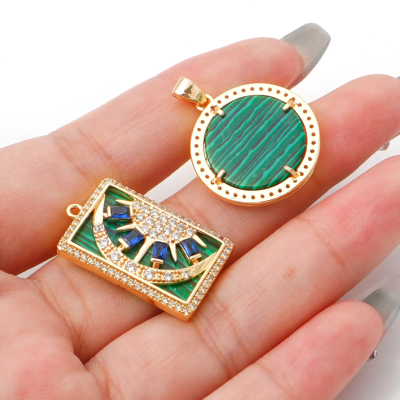 1Piece Copper Micro Pave Charms Geometric Sun Moon Gold Color Metal Pendants DIY Making Necklace Bracelets Jewelry Findings