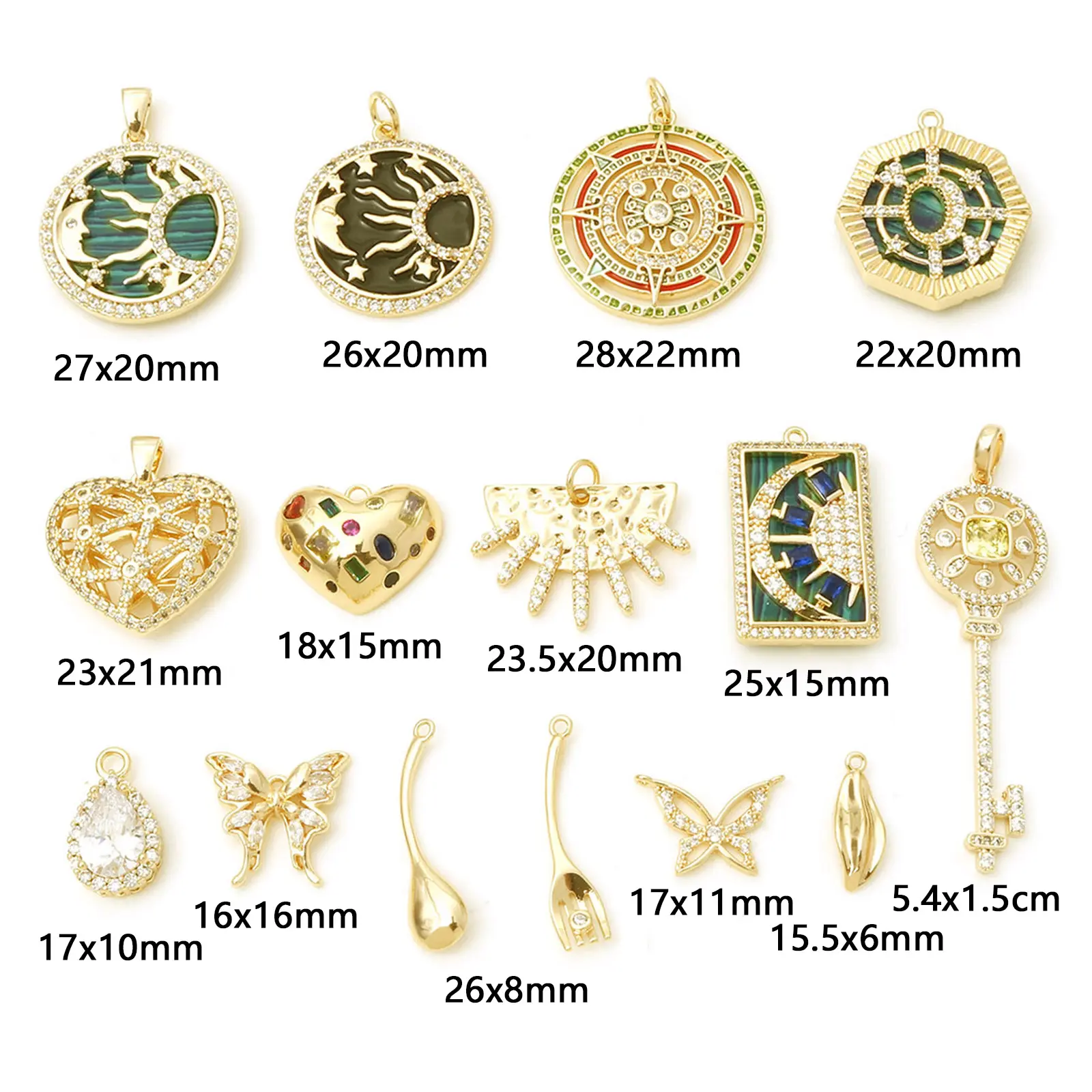 1Piece Copper Micro Pave Charms Geometric Sun Moon Gold Color Metal Pendants DIY Making Necklace Bracelets Jewelry Findings