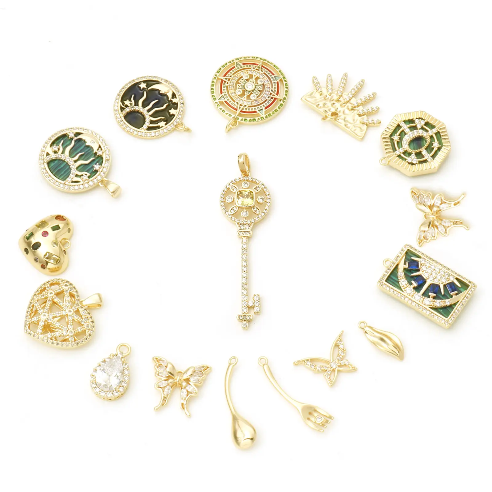 1Piece Copper Micro Pave Charms Geometric Sun Moon Gold Color Metal Pendants DIY Making Necklace Bracelets Jewelry Findings