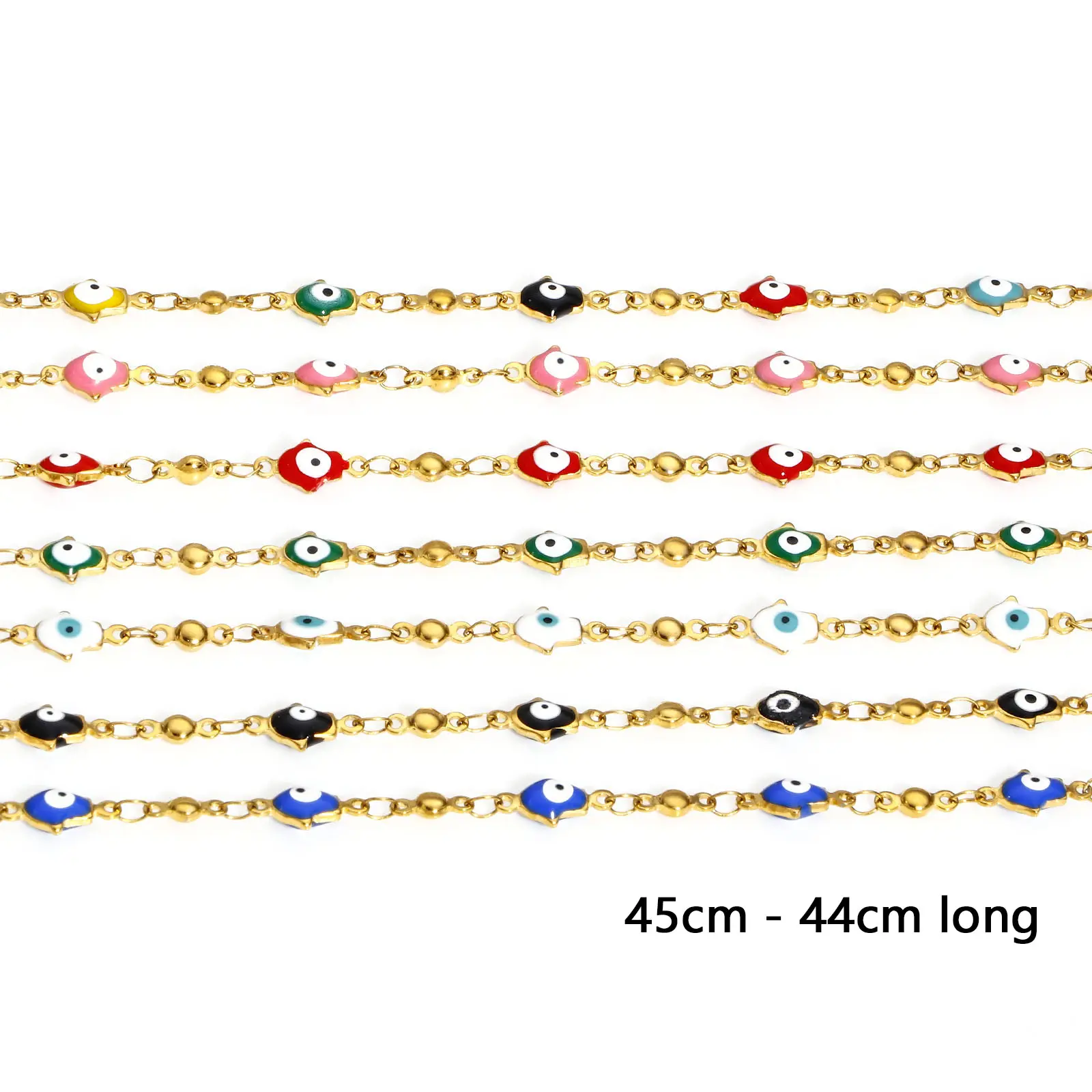 304 Stainless Steel Religious Link Chain Necklace Enamel Hamsa Symbol Hand Evil Eye Beads Necklace For Women Men Fashion Jewelry