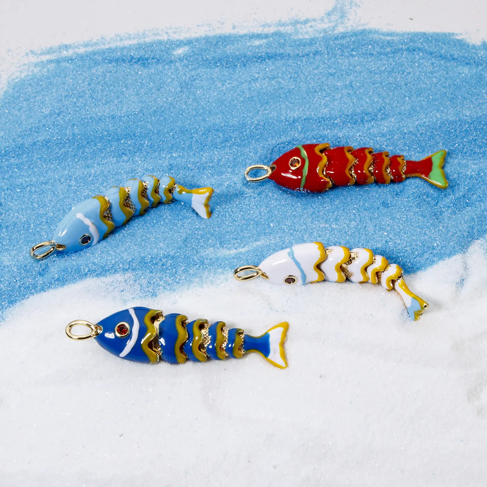 1 Piece Brass Ocean 3D Enamel Fish Animal Movable Charm Pendant 18K Gold Plated For Necklace Bracelet DIY Making
