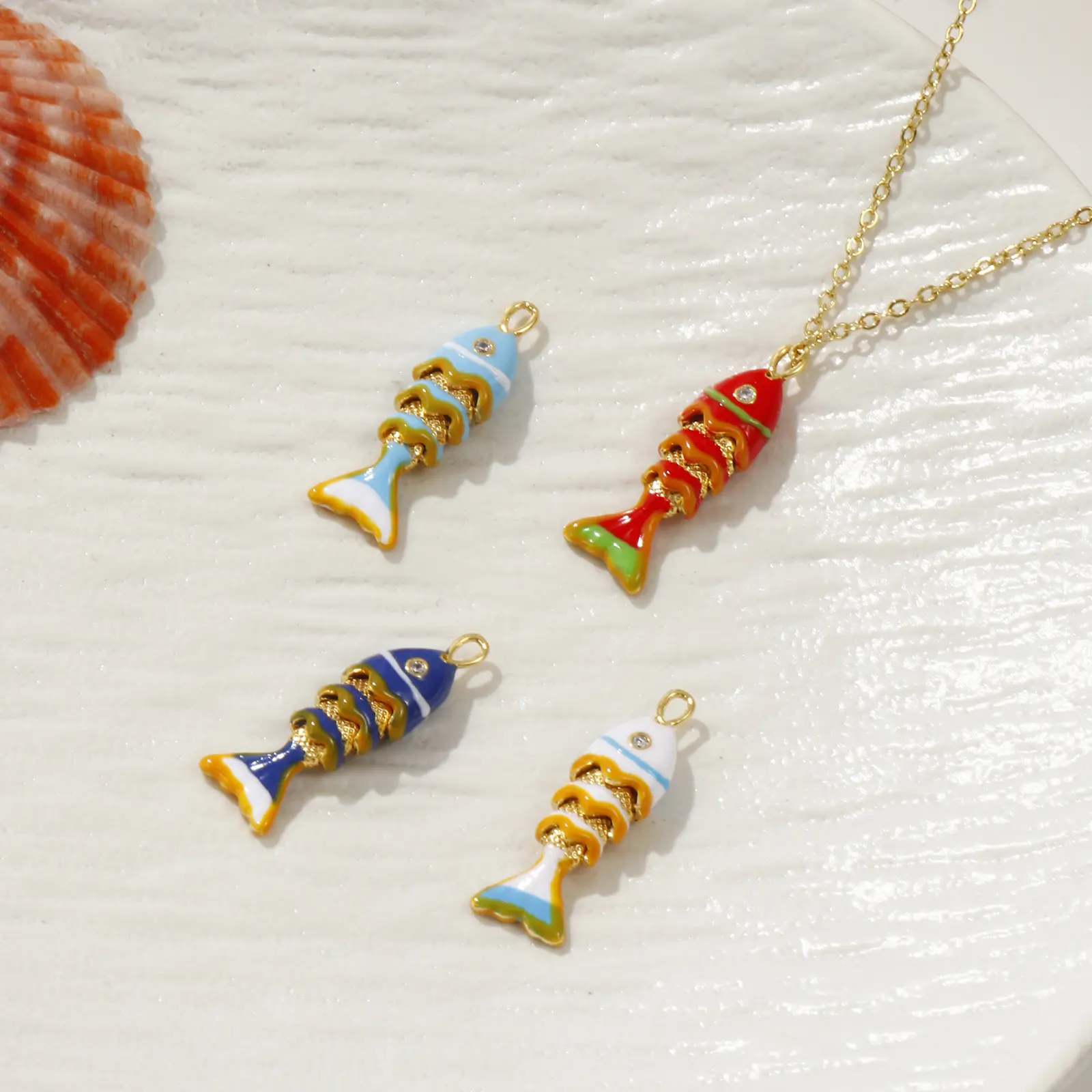 1 Piece Brass Ocean 3D Enamel Fish Animal Movable Charm Pendant 18K Gold Plated For Necklace Bracelet DIY Making