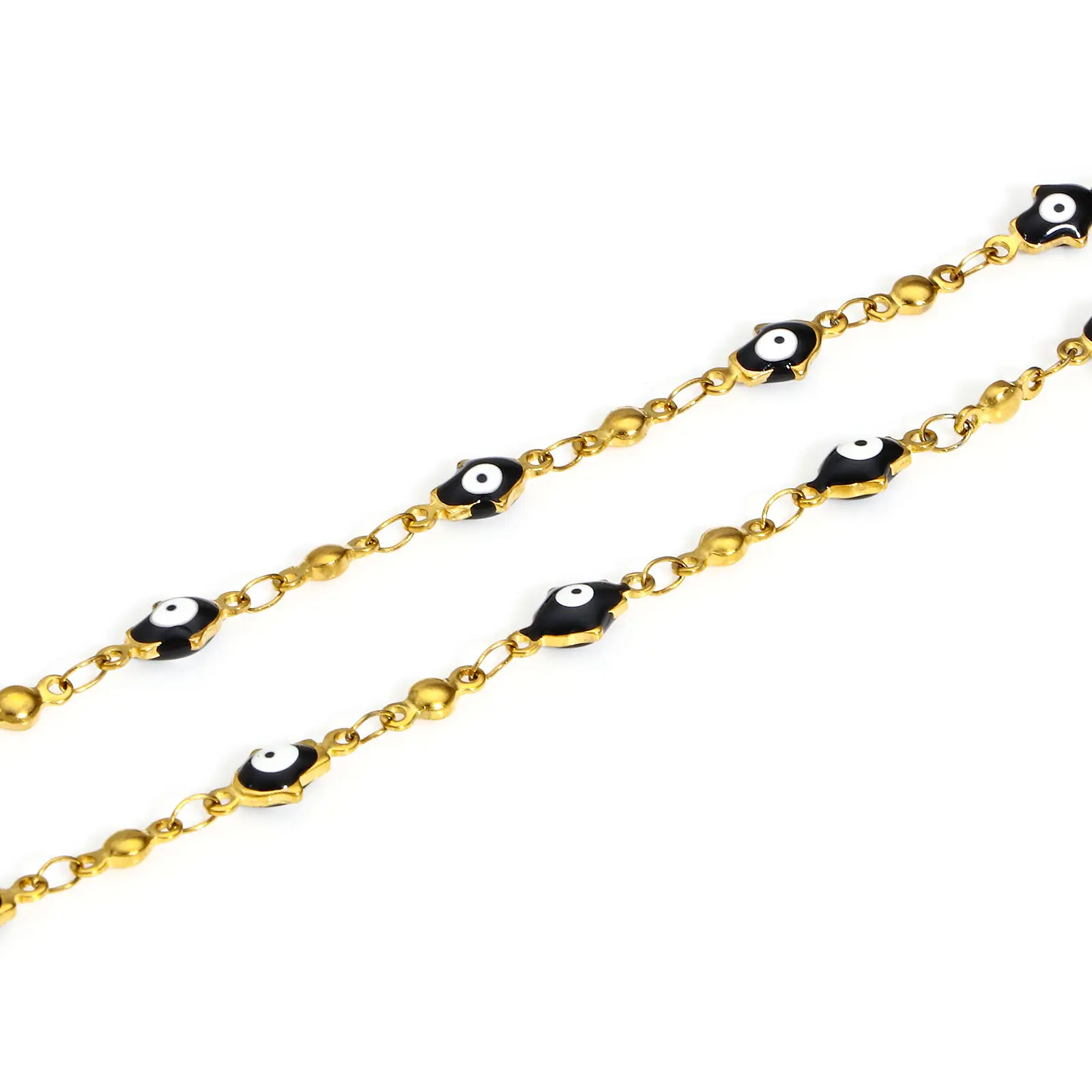 304 Stainless Steel Religious Link Chain Necklace Enamel Hamsa Symbol Hand Evil Eye Beads Necklace For Women Men Fashion Jewelry