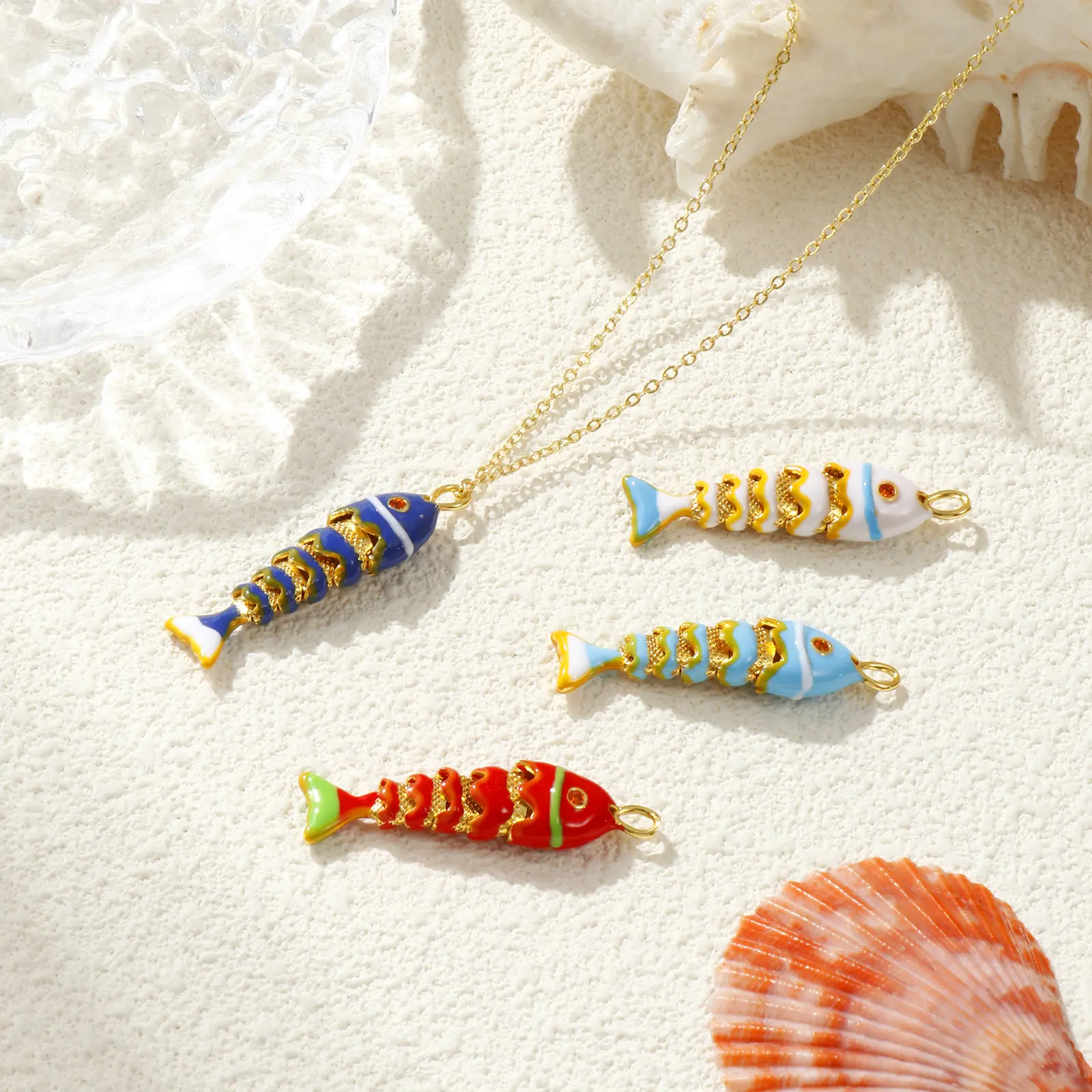1 Piece Brass Ocean 3D Enamel Fish Animal Movable Charm Pendant 18K Gold Plated For Necklace Bracelet DIY Making