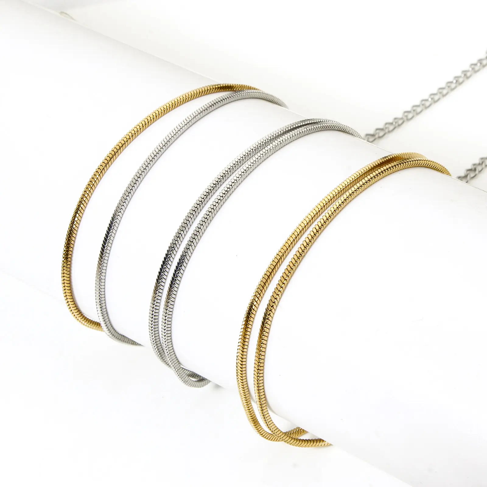 304 Stainless Steel Stylish Multilayer Layered Anklet For Women Snake Chain Beach Foot Jewelry Party Gift 22cm long, 1 Piece