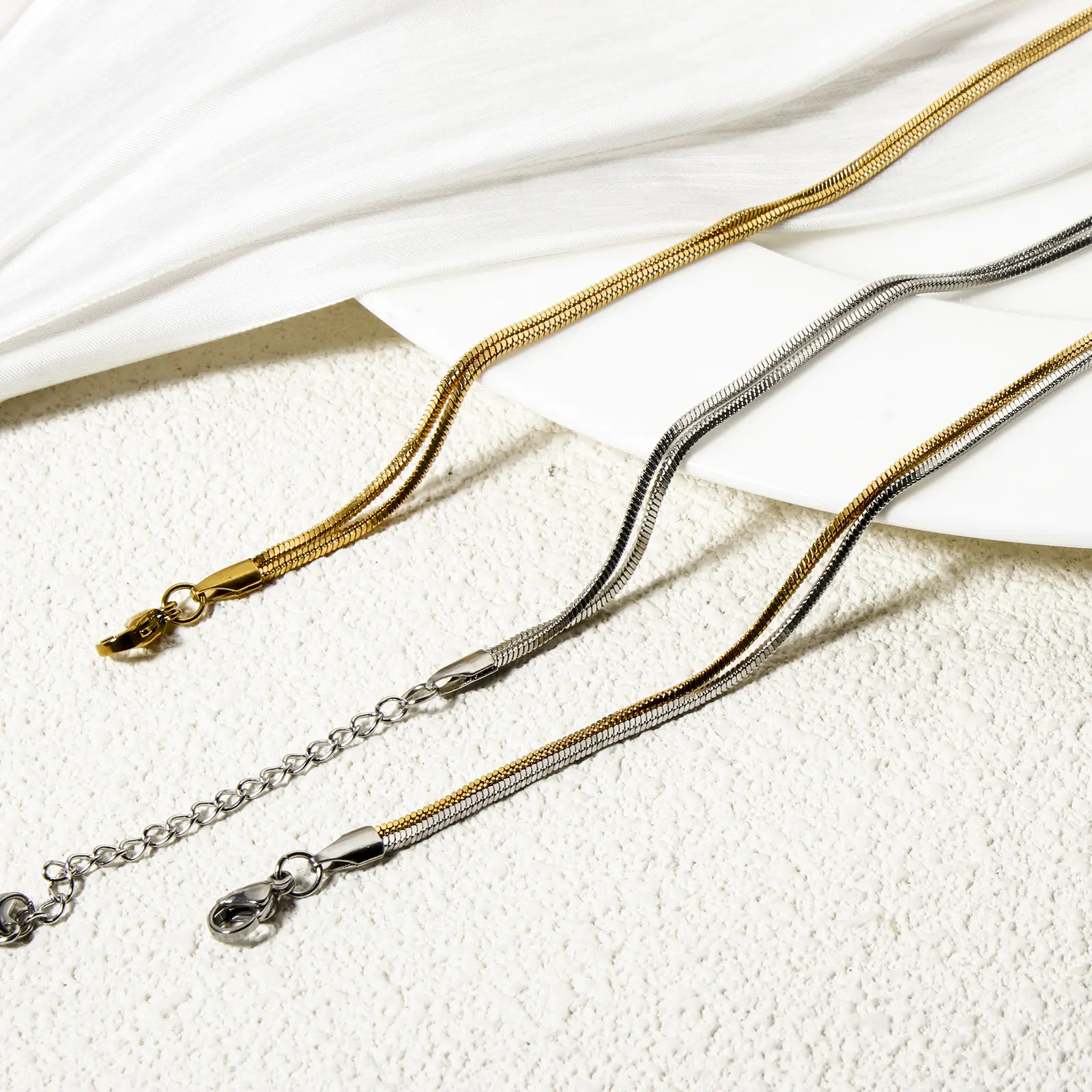 304 Stainless Steel Stylish Multilayer Layered Anklet For Women Snake Chain Beach Foot Jewelry Party Gift 22cm long, 1 Piece