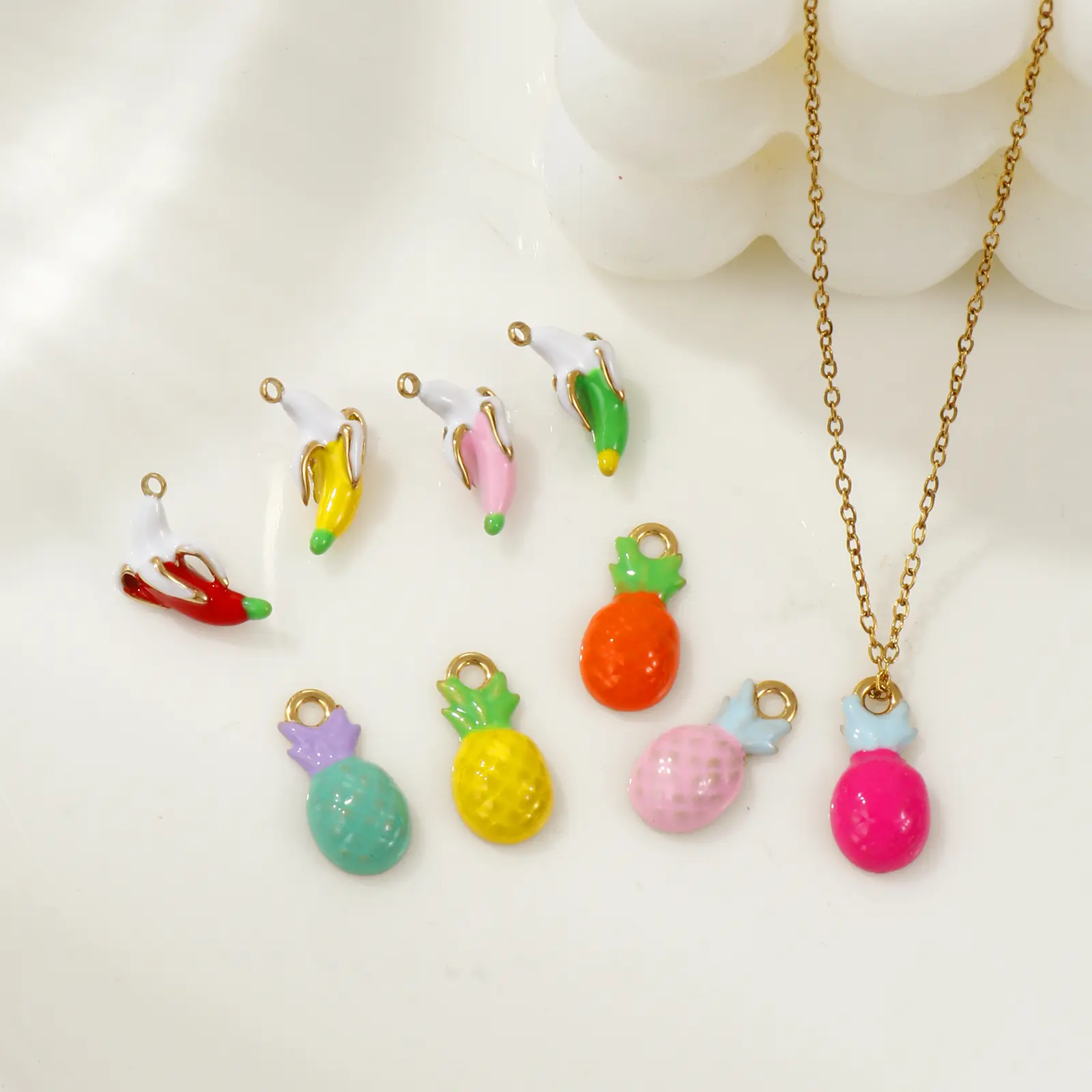 1 Piece 304 Stainless Steel Fruit Charms Enamel Pineapple Banana 18K Gold Plated Pendant For DIY Necklace Jewelry Making